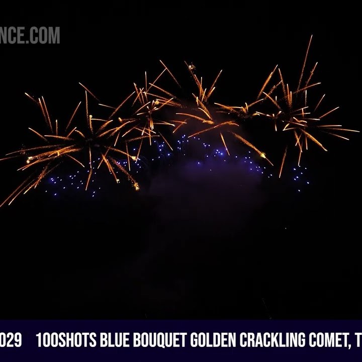 100Shots Blue Bouquet Golden Crackling Comet, Time Rain Palm Tree