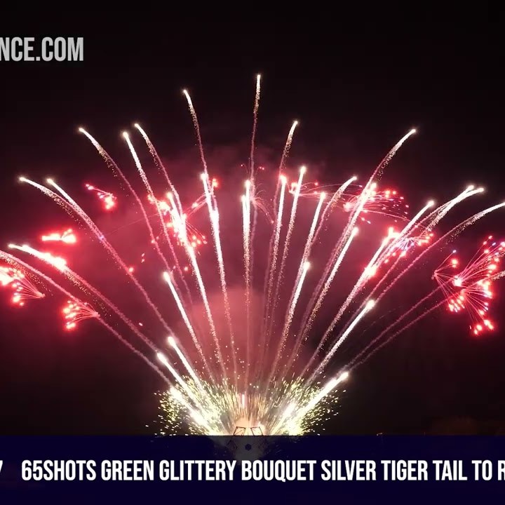 View image 65Shots Green glittery silver tiger tail to red and blue stars